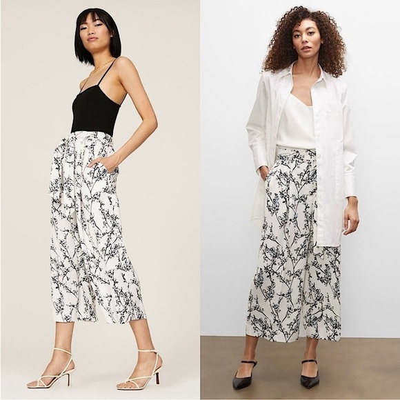 CLUB MONACO Floral Satin High Waist Wide Leg
Ankle Crop Straight Leg Trousers 8 - Picture 1 of 9